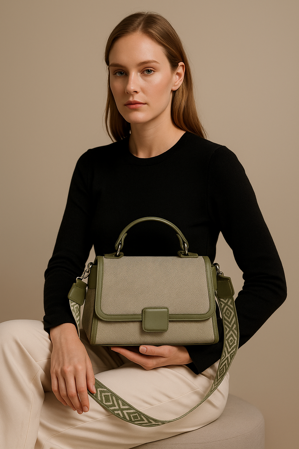 Sage Structured Canvas Satchel – Heritage Geometry Series