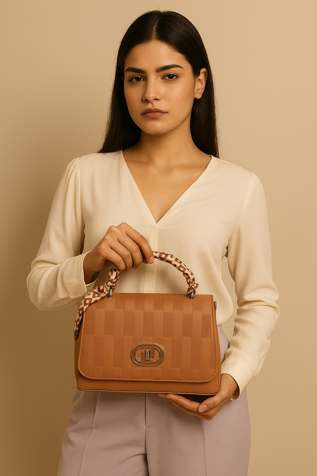 Café Luxe Edition – Caramel Grid Check Handbag