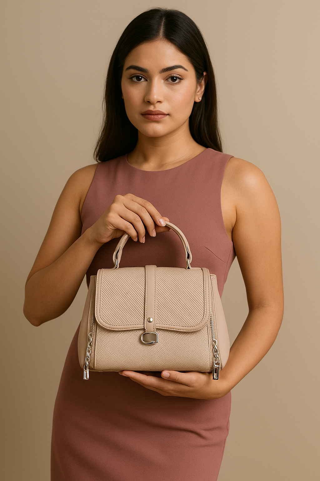 Champagne Shell Satchel – Luxe Texture Edition