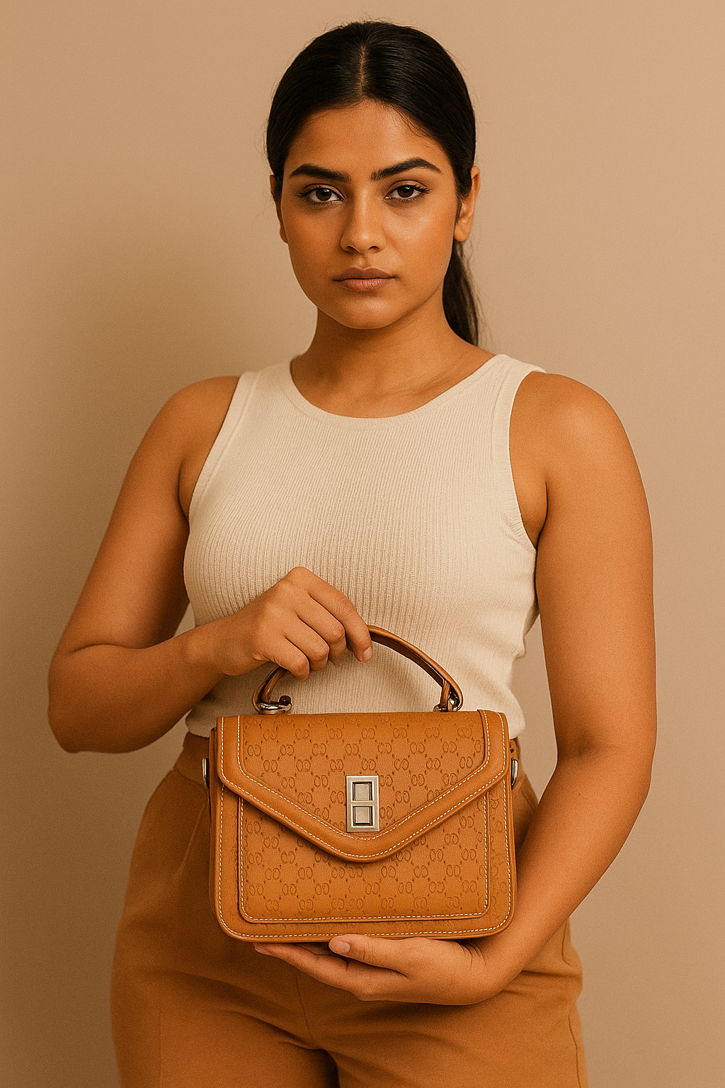 Caramel Monogram Heritage Satchel – Signature Legacy Series