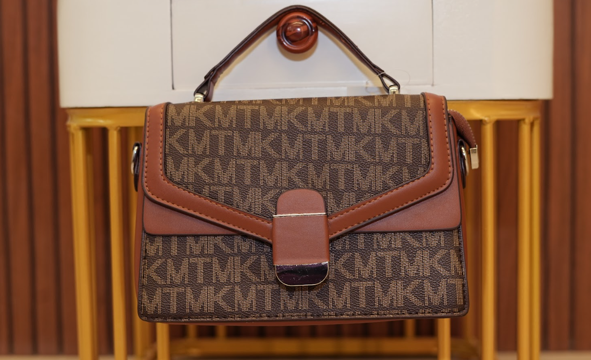 MK Signature Monogram Luxe Satchel – Cognac Noir Edition