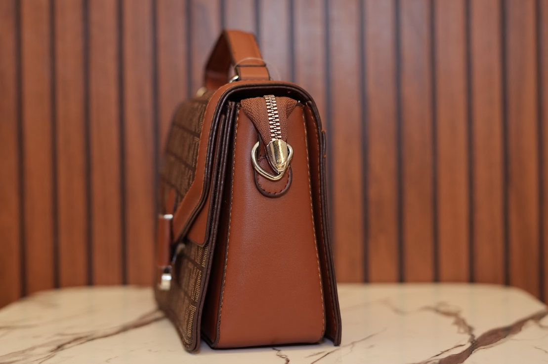 MK Signature Monogram Luxe Satchel – Cognac Noir Edition